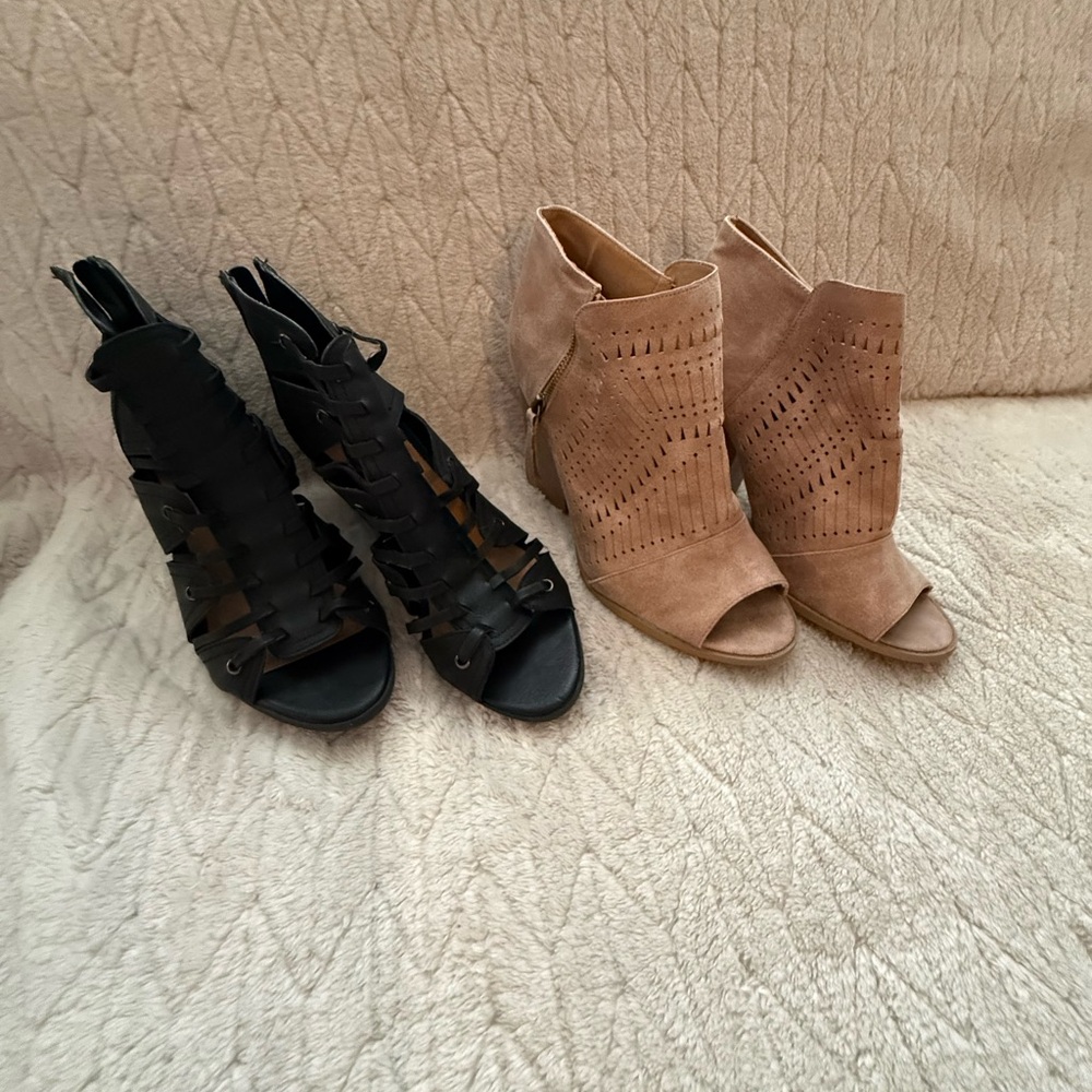 Maurices Taupe Suede Perforated Peep-Toe Ankle Boots